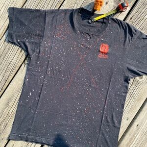 80s faded rose logo paint splattered shirt sz L